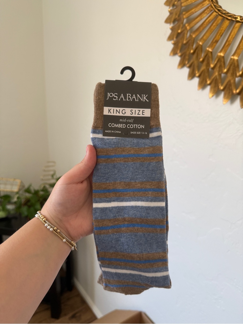 Mens Wide Mid Calf Striped Dress Socks